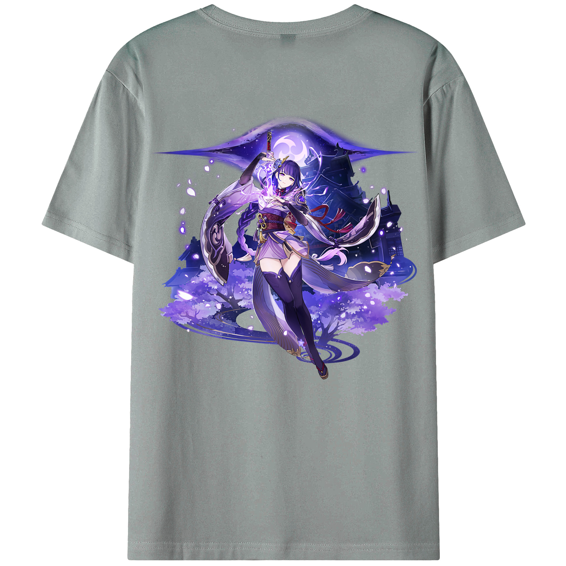 げんし神 雷電将軍 らいでんしょうぐん genshin Raiden Shogun 綿100％ メンズ半袖Tシャツ（バックプリント） 通気性
